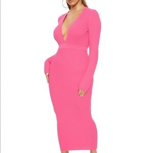 Naked Wardrobe Hot Pink Ribbed Hourglass Dress